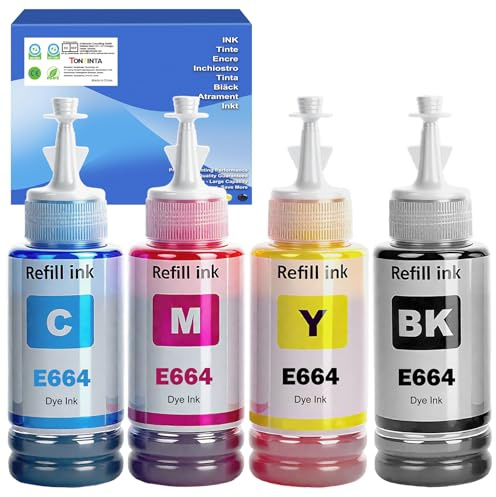 TONTINTA 664 T664 Bottiglie Inchiostro Compatibile per ET-2500 ET-2550 ET-2600 ET-2650 ET-3600 ET-4500 ET-4550 ET-15000 ET-16500 L100 L110 L200 L210 (4 Colori Multipack, Nero/Ciano/Magenta/Giallo)