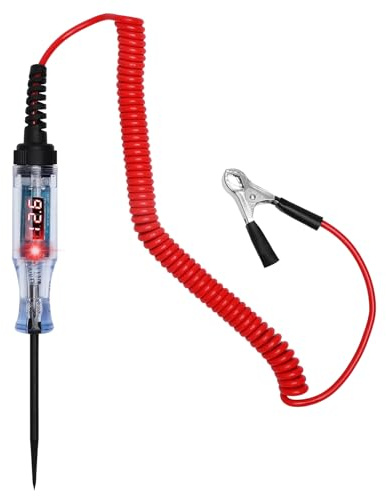 Strömtestare för bil med LED-display och digital display, 12 V 24 V spänningstestare med krokodilklämma och fjäderkabel, testlampa för bilsäkringar, spänningstest