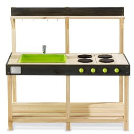 EXIT Toys Yummy 100 Cuisine en Bois - avec Robinet Fonctionnel - Évier Amovible - Accessoires de Cuisine Inclus - Cuisine Jouet pour Enfants en Bois - 100% Bois Certifié FSC - 53x102x98cm - Naturel