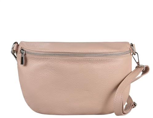 ITALYSHOP24-COM OBC Made in Italy Damen Leder Tasche Gürteltasche Crossbody Hüfttasche Bauchtasche Umhängetasche Cross-Over Bodybag Schultertasche Handytasche (Antik Rosa)