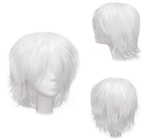 Gairyan Peruk för kvinnor, kort, vit, cosplay, anime, halloween, unisex, cosplay peruk för män, raka syntetiska peruker, för utklädnad, fest, karneval, fest