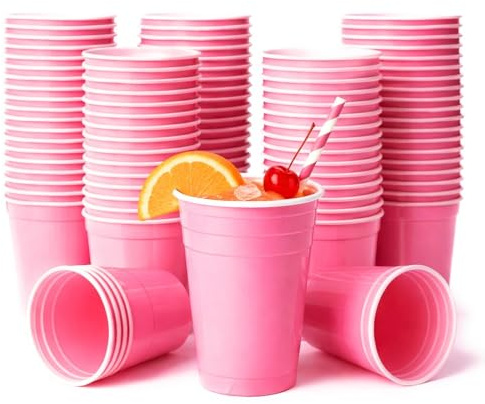 50 Pink Plastic Party Cups | Pack of 50 16oz Disposable Drinking Cups | New Years | Valentines | Hen Night | Birthday | Baby Shower | American Ping Pong Party Cups
