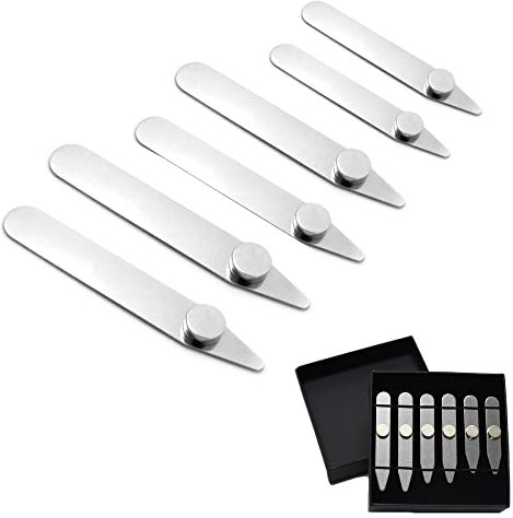 LONGHAO 6 pcs,KragenstäBchen,Collar Stays,Metall Hemdkragen Hemdkragen StäBchen,Hemdkragen-EckstüCk,Silberner Hemdkragenhalter,KragenstäBchen Set,3 GrößEn,FüR vatertagsgeschenk für papa