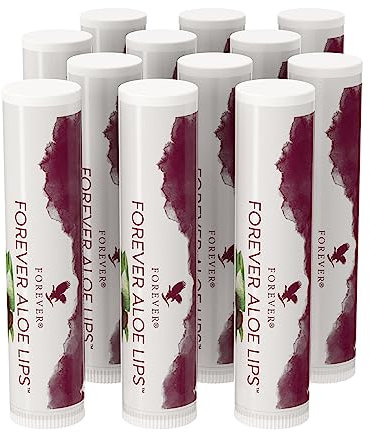 Forever Aloe Lips, hochwertiger Lippenpflegestift mit Aloe Vera, Jojobaöl und Bienenwachs für trockene und rissige Lippen, dermatest-zertifiziert, glutenfrei (12 x 4,25g)