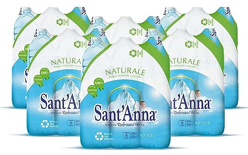 Acqua Sant'Anna Naturale 1,5L | Pack 36 Bottiglie | Acqua Minerale Oligominerale, Minimamente Mineralizzata| Fonte Alpina, Idratante e Leggera