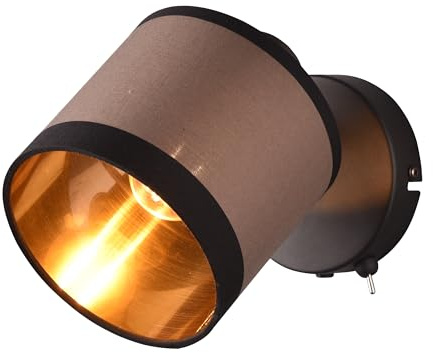 Reality Leuchten Väggspot Davos R81551741, metall svart matt, lampskärm tyg taupe/svart/guld, exkl. 1 x E14