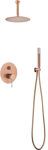 MICE - Conjunto de ducha empotrado techo, Kit Monomando Ducha Empotrado 2-Vías - SERIE LINE TOP - griferia monomando empotrado techo (Oro Rosa Cepillado)