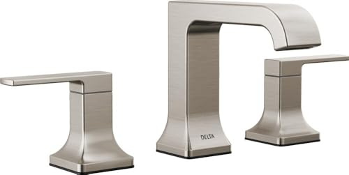 Delta Faucet Rubinetto da bagno diffuso con beccuccio curvo Velum a 3 fori, rubinetto per lavabo da bagno in nichel spazzolato, rubinetto da bagno a 2 maniglie, rubinetto da bagno, gruppo di scarico