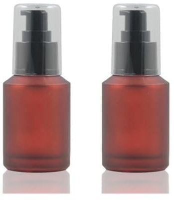 Lot de 2 flacons à pompe vides en verre rouge vin de 60 ml avec tête de pompe, emballage d'échantillons de voyage, récipient de rangement pour lotion, émulsion, essence, huile de massage