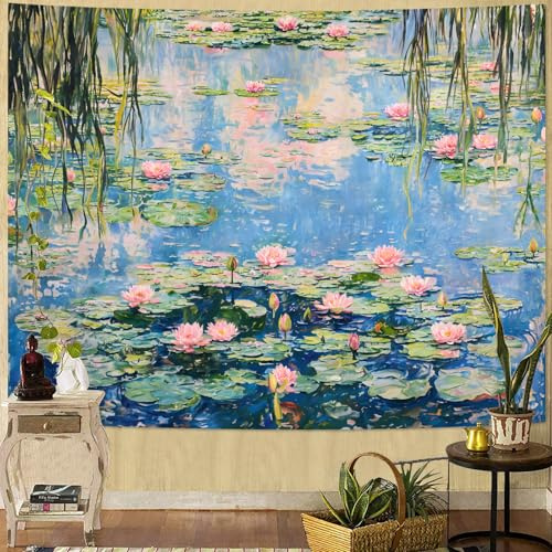 Yeoiat Water Lilies Tapestry Monet Wall Tapestry for Bedroom Nature Plant Tapestries Art Tapestries Wall Hanging for Living Room Bedroom Water Lilies 60×80 Inches