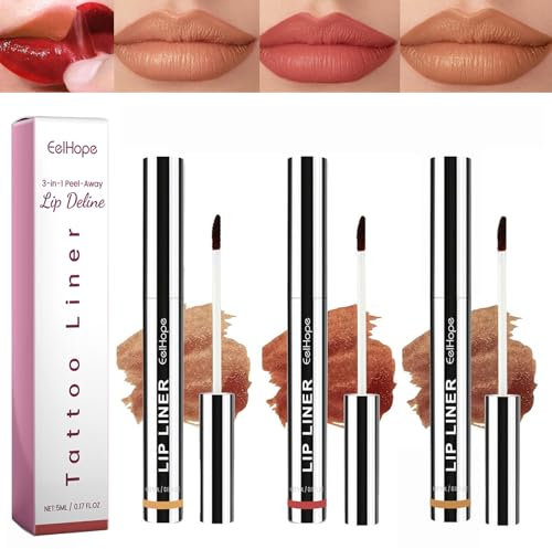 Mrettick 3PCS Lip Liner,Peel Off Lip Liner Tattoo, Peel Off Lip Stain, Long Lasting Lip Stain Peel Off, Infused with Hyaluronic Acid & Vitamin E, Makeup Gift for Women