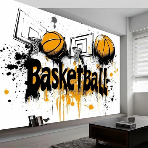 Luowenji Papier Peint Panoramique Basket-Ball 300x210 cm 3D Papier Peint Intissé Garçon Adolescent Photo Trompe l'oeil Poster Geant Mural Salon Chambre Enfant Chambre Décoration Murale a.452