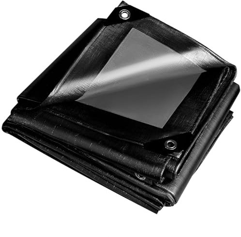 Black Large Tarpaulin waterproof heavy duty 260 g/m²,Reinforced Eyelets,Weatherproof Snow Dust UV,for Groundsheet Camping Garden Furniture Pool Building Site Caravan Boat Tarp Cover (4m x 6m)