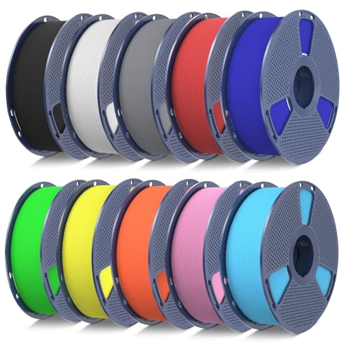 SUNLU PETG-höghastighets-filament, 10 kg-flera färger, hög hastighet, 30–600 mm/s, 3D-skrivarfilament, 1 kg/spole (svart + vit + grå + röd + blå + grön + gul + orange + rosa + himmelsblå)