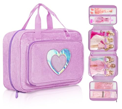 LININYHAO Carrying Case Compatible with Barbie Dolls 12-Inch, Storage Organizer with Handle Holds up to 6 Dolls,Multiple Pockets for Accessories,Toy Storage Box, lavender,Bag Only