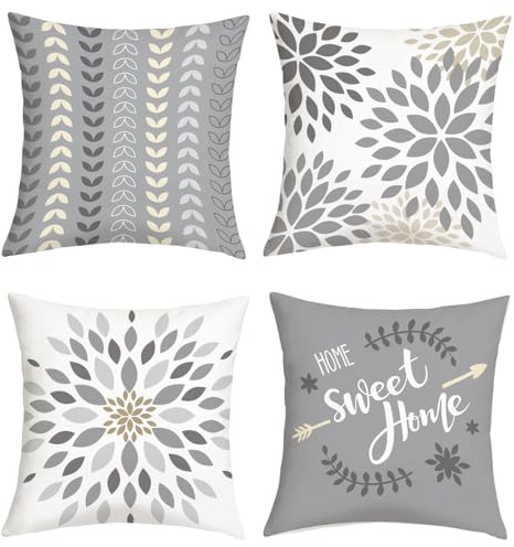 Joymaison Fundas Cojines 45x45 Juego de 4 Funda de Almohada Flor Geométrica Moderna Cojines Fundas Floral Minimalista Cojine Decorativas para Sofá Salón Silla