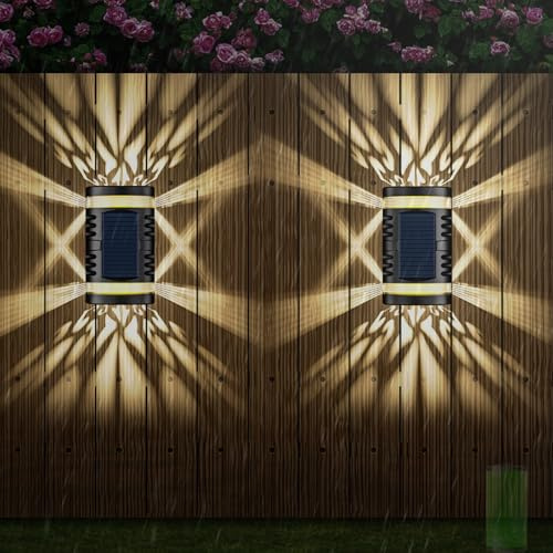 Solare Applique da Parete Esterni Impermeabile IP65 Lampada da Parete Senza Fili Iluminazioni per Pareti Grandangolo Up Giù Decorative Moderna Portico Accesso Garage 3000/6500K (Luce Calda,2 Pezzi)