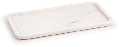 EHC Natural Marble Serving Tray for Bathroom, Vanity, Jewellery, Coffee Decorative Table Accessory, Multipurpose Organizer - White