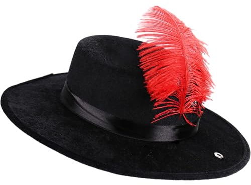 Lawnrden Sombrero victoriano para hombres, sombreros de top para hombres gorro de copa negra con plumas rojas tamaño adulto accesorio de disfraces para halloween disfraz de disfraces accesorio de