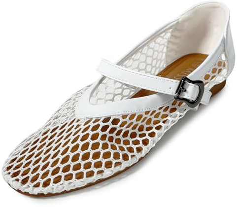 MISSCAI Ballerines Femme Été Mary Jane en Maille Ajourée Chaussures Plates Élégantes avec Bride et Boucle Bout Fermé Ballerines Respirantes pour Bureau Mariage et Casual