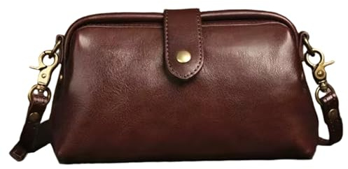 Syglawnd Läkarväska i läder PU vintage kaffe för kvinnor, crossbody axel retro handväska med spänne justerbar rem