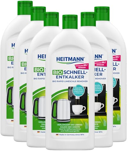 Heitmann Bio Schnell Entkalker: Reinigung von Elektrogeräten, Kaffeemaschinen, Espressomaschinen, Wasserkocher, 6×250ml