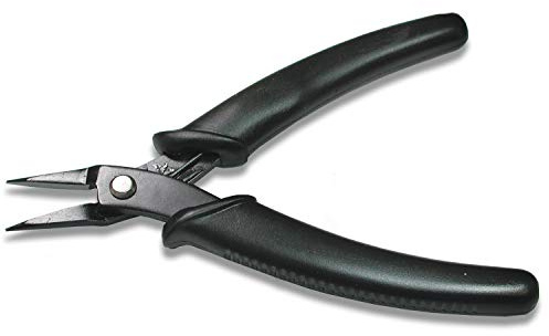 The Beadsmith Hi-Tech Chain Nose Pliers, 5.5 inches (140mm) with high carbon steel head, black comfort grip handle with spring, tool for jewelry making, electronics or micro mechanics