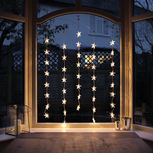 Lights4fun Tenda Luminosa con 40 Stelle LED Bianco Caldo da 1 m x 1,2 m Illuminazione Natalizia Decorazione di Natale per Finestra Interni