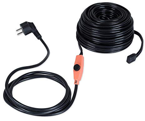 Waldbeck Flow Wire 18 Frostschutzkabel, Länge: 18 m Frostschutzkabel + 1,8 m Stromzuleitung, mit Thermostat, schaltet sich bei unter 6 °C ein, Heizleistung: 16 W/m, Schutzklasse: IP68