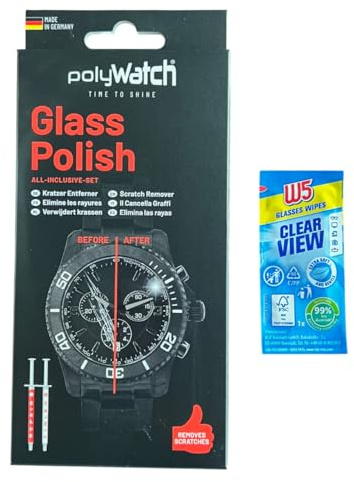 Polywatch Watch Crystal Glass polishing Paste with W5 Wipe Cleaner