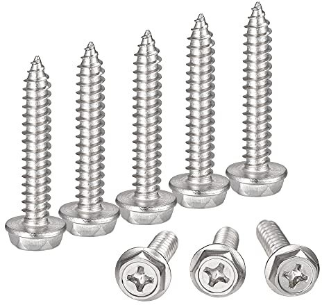 sourcing map 25 Stück Kreuzschlitzschraube Sechskant Unterlegscheiben Blechschrauben, M6 x 35mm 304 Edelstahl