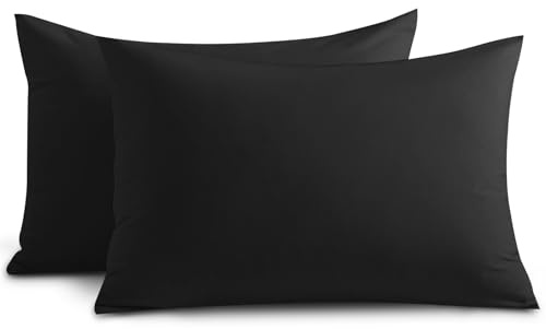 Yorkshire Bedding Pillow Cases 2 Pack - Brushed Microfiber Housewife Pillowcase Hypoallergenic Pillow Cover Standard Size with Envelope Closure (Black, 50 x 75 cm)