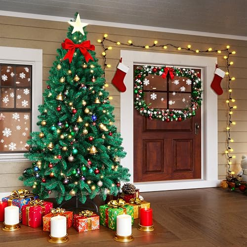 Froadp 210cm Arbre de Noël Artificiel en PVC - Sapin avec 820 Branches et 350 LEDs - Amovible avec Support en Métal - Ignifugé pour Décoration