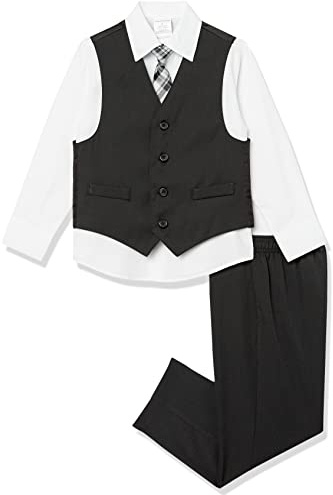 Van Heusen 4-Piece Formal Dresswear Vest Set, Black/Red Stripe, 10