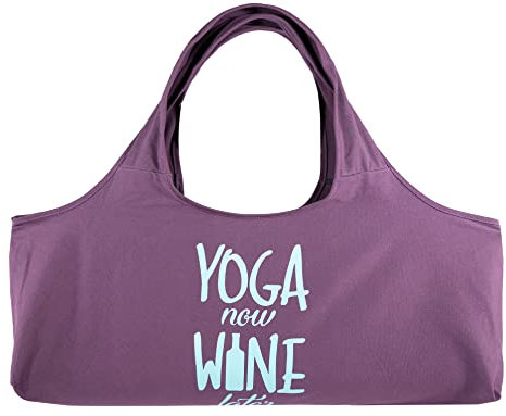 Wild Essentials Yoga Bag Yoga Now Wine Later Exercise tote, large mat carrier with shoulder strap and inside pocket, fits most yoga mats, Rugged 10 ounce, recycled cotton canvas