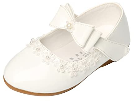 FGUUTYM Mary Jane Ballerines plates en cuir pour enfant - Chaussures de fête pour fille - Antidérapantes - Ballerines - En cuir souple - Chaussures de baptême - Chaussures d'apprentissage, Blanc., 23
