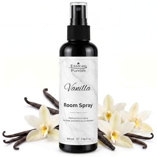 Essican Purelife Vanilla Room Spray Air Freshener Spray for Home, 100ml Home Fragrance Luxury Bathroom Air Freshener Sprays Odour Neutraliser, Mist Office & Room Fragrance Sprays