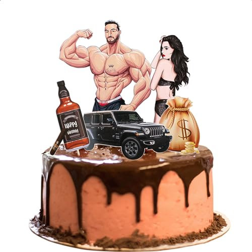 5 decorazioni per torte di compleanno, motivo muscolare, Happy Birthday, decorazione per torte di compleanno, Happy Birthday Cake Topper, per uomini e donne personalizzate