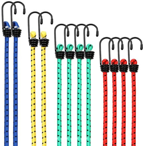 Avesteir Lot de 12 Pièces Tendeurs Elastique avec Crochets, Tendeur Elastique, Corde Elastique, Sangle Elastique, Cordon Elastique, Élastiques avec Crochets, Bungee Cords pour Vélo, Voiture, Tente