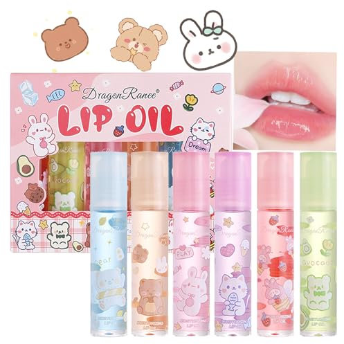 Clear Lip Gloss Sets For Teenage Girls,6 Pcs Flower-Flavored Lip Oil Lovely Gift, No-Sticky Liquid Lipstick,Long Lasting Lip Glow Balm Lip Care,Natural Plant Formula