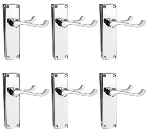Bwintech 6 Sets Polished Chrome Victorian Lever on Plate, Latch Furniture, Backplate Door Handles,Suitable for Wooden Doors