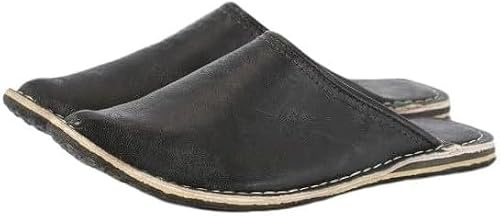 babouche mule berbere traditionnel - bout pointu - cuir naturel fabriqué au maroc Artisanal couleur Noir Marron Bleu (Noir, Système Taille Chaussures EU, Adulte, Homme, Numérique, Moyen, 44)