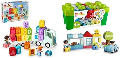 LEGO DUPLO Town Alphabet Truck Toy for Toddlers, Boys & Girls Aged 2 Plus & 10913 DUPLO Classic Brick Box Building Set with Storage, Toy Car, Number Bricks and More
