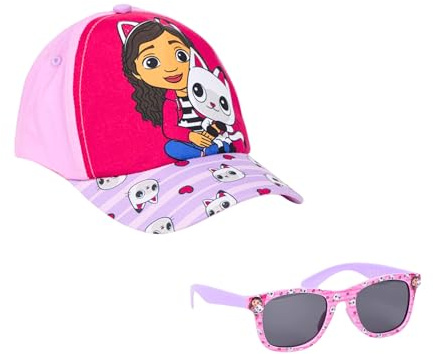 Gabby's Doll House Occhiali da Sole e Berretto per Ragazze, Occhiali da Sole Design Gabby Casa delle Bambole con Protezione UV, Berretto Estivo per Bambina per Ragazze