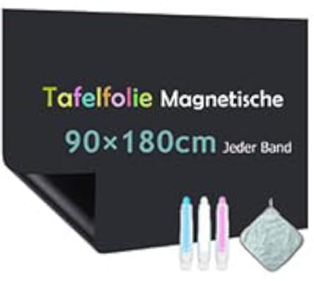 Warasee Pellicola magnetica autoadesiva, 90 x 180 cm, colore nero, lavabile, lavagna magnetica per superfici lisce in scuola, ufficio, casa, con pennarelli a gesso e tacche