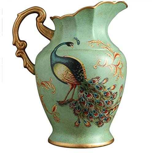 AIXILAN Jarrones de cerámica, jarrón Decorativo, jarrón for Flores, Creativo, Pintado a Mano, de cerámica, Gran Personalidad, Pavo Real, Moda, hogar, Sala de Estar, Flor Seca, Enchufe de Flores