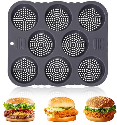 GOEDCH Silikon Backform für Burger Buns | Antihaft 8 Kavität Hamburger Brötchen Form | Wiederverwendbare Burgerbrötchen-Backform | Hitzebeständig & Spülmaschinenfest | Kichen Backwerkzeug