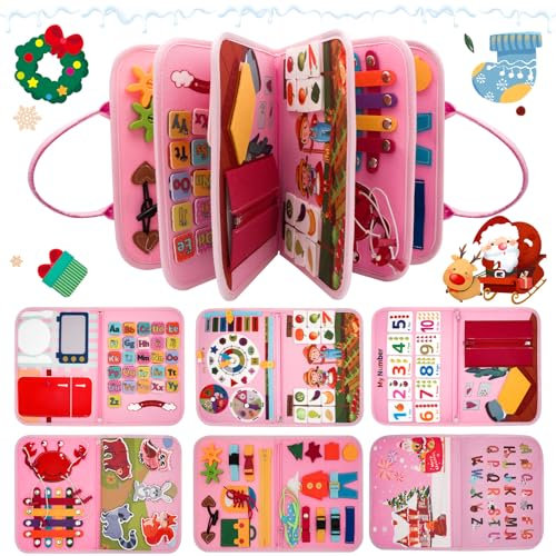 RunHero Busy Board Montessori Spielzeug Baby ab 1 Jahr Quiet Book Activity Board Motorikspielzeug Filzbuch Sensory Spielzeug 1 2 3 4 5 Jahr Kinder Jungen Mädchen (Rosa)
