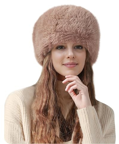 Lina & Lily Chapeau Femme Hiver en Fausse Fourrure, Bonnet Toque de Style Russe (Chameau)