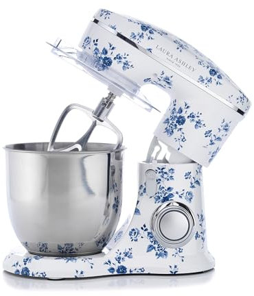 Laura Ashley Robot Patissier Poids Léger 4,5 L avec Imprimé China Rose par VQ - Robot de Cuisine avec 10 Vitesses Infinies, Options de Pulse, Moteur de 1300 Watts et Bol en Acier Inoxydable 304